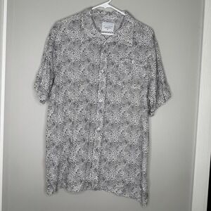 Allfenix Button Up Shirt Men's M‎ Cheetah Print Black White Rayon Casual Summer